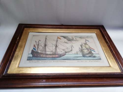 Beautiful vintage prints of ships with wooden frame 67cm x 48cm!!!!