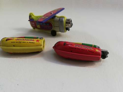 Tin plate Rocket lighters made in France bid for all!!!!!
