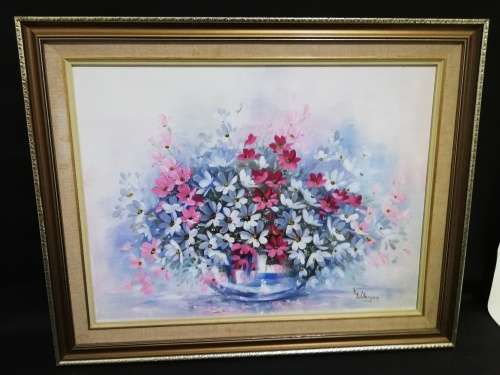 Original large oil on board painting of flowers by AC Wilkinson size 59cm x 74cm!!!!