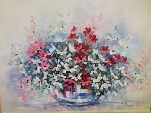 Original large oil on board painting of flowers by AC Wilkinson size 59cm x 74cm!!!!