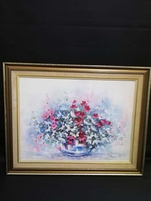 Original large oil on board painting of flowers by AC Wilkinson size 59cm x 74cm!!!!