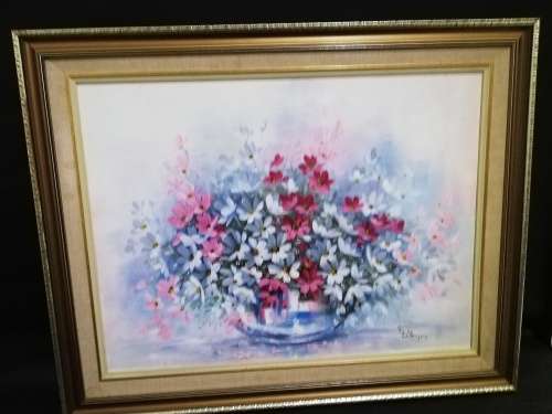 Original large oil on board painting of flowers by AC Wilkinson size 59cm x 74cm!!!!
