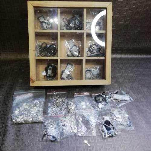 Wooden case with a large collection of necklaces and pieces bid for all!!!!