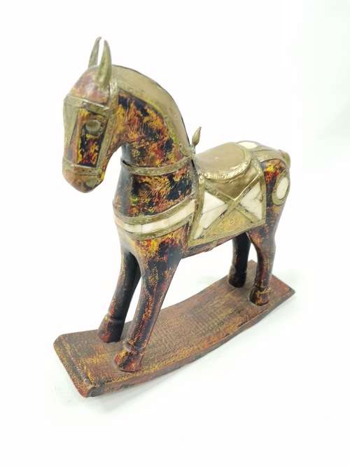 BEAUTIFUL 22CM TALL HIGHLY DETAILED WOOD N AND BRASS INLAYS HORSE DISPLAY PIECE!!!!