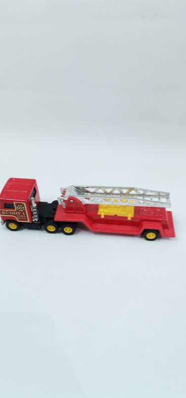 VINTAGE BUDDY L FIRE TRUCK AND TRAILER MADE IN JAPAN TIN PLATE AND PLASTIC