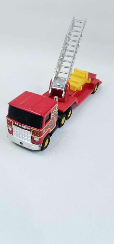 VINTAGE BUDDY L FIRE TRUCK AND TRAILER MADE IN JAPAN TIN PLATE AND PLASTIC