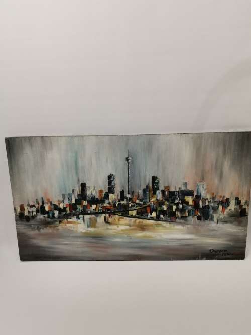 LARGE BEAUTIFUL OIL ON BOARD PAINTING SIGNED BY DHESPINA 1990 SIZE 91cm X 50CM!!!