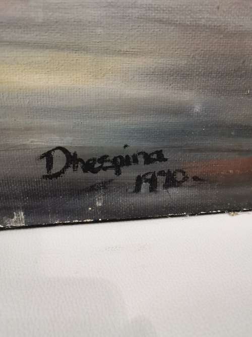 LARGE BEAUTIFUL OIL ON BOARD PAINTING SIGNED BY DHESPINA 1990 SIZE 91cm X 50CM!!!