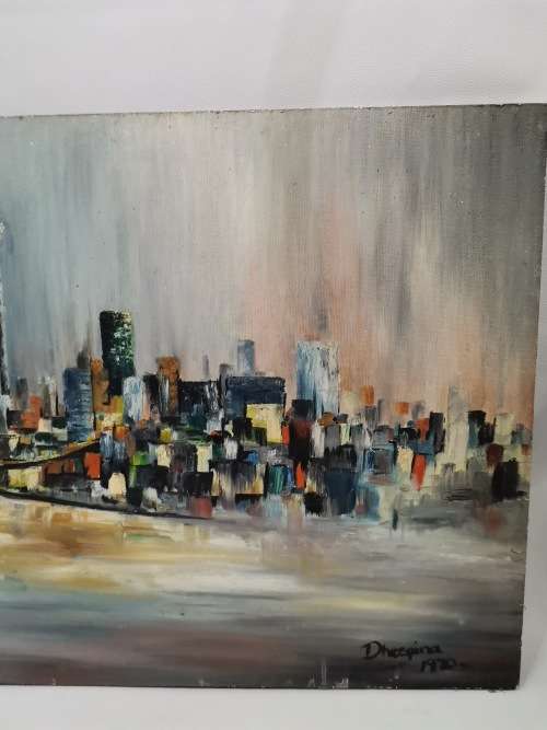 LARGE BEAUTIFUL OIL ON BOARD PAINTING SIGNED BY DHESPINA 1990 SIZE 91cm X 50CM!!!