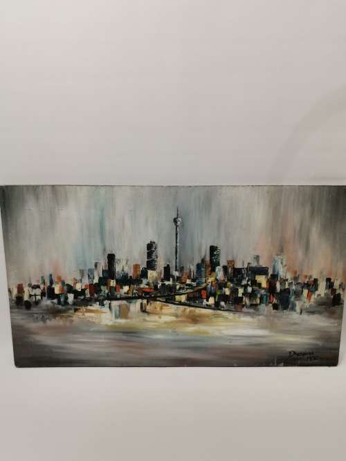 LARGE BEAUTIFUL OIL ON BOARD PAINTING SIGNED BY DHESPINA 1990 SIZE 91cm X 50CM!!!