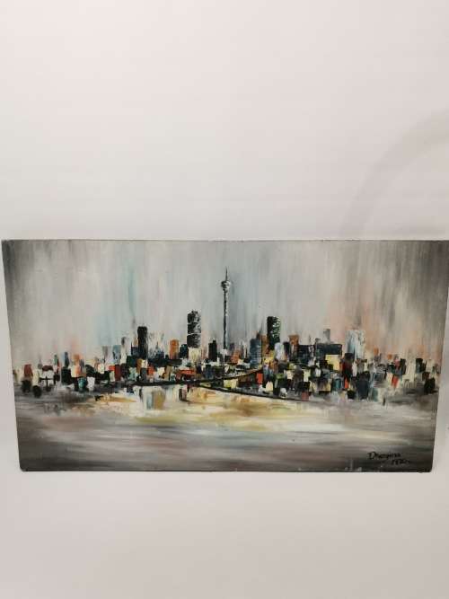 LARGE BEAUTIFUL OIL ON BOARD PAINTING SIGNED BY DHESPINA 1990 SIZE 91cm X 50CM!!!