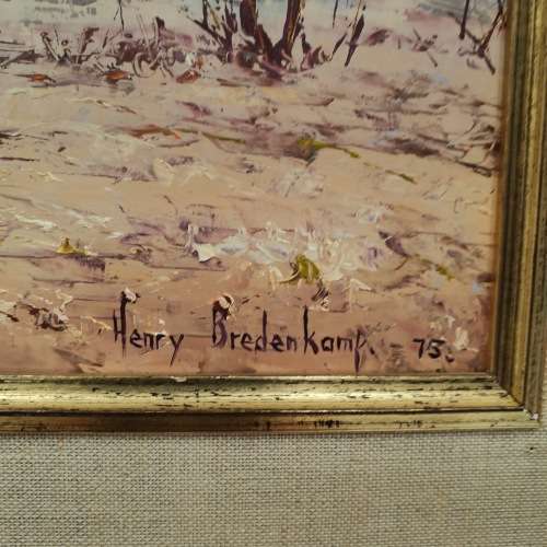 ORIGINAL HENRY BREDENKAMP OIL ON BOARD PAINTING SIGNED BY ARTIST 1975  SIZE 47 X 80CM!!!
