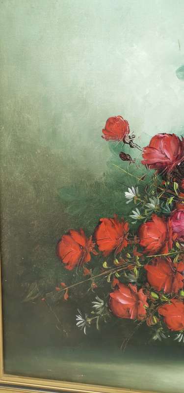 SUPER LARGE OIL ON BOARD OF FLOWERS SIZE 97CM X 69CM