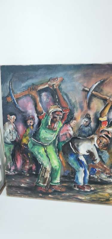 SUPER LARGE ORIGINAL Mvemve JIYANE OIL ON CANVAS SIGNED 1981 SIZE 122CM X 69CM!!!!