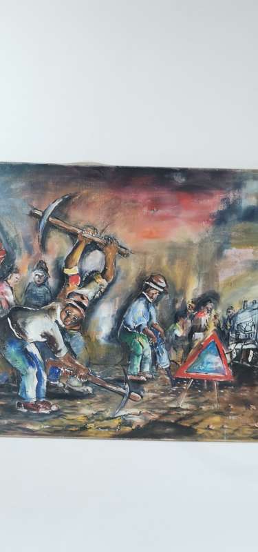 SUPER LARGE ORIGINAL Mvemve JIYANE OIL ON CANVAS SIGNED 1981 SIZE 122CM X 69CM!!!!
