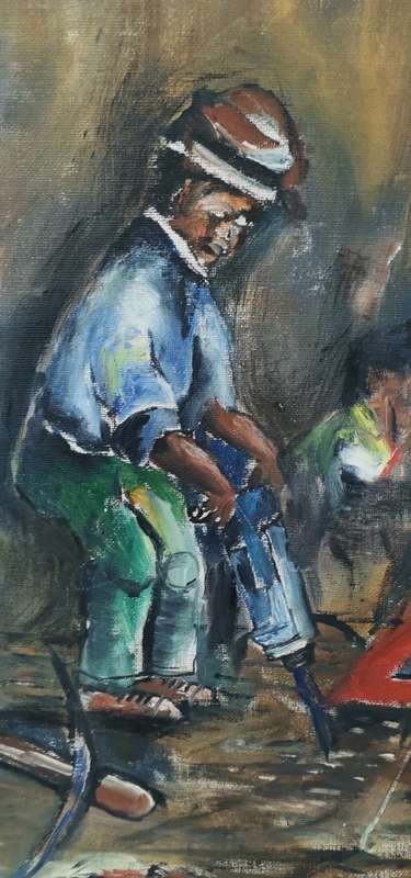 SUPER LARGE ORIGINAL Mvemve JIYANE OIL ON CANVAS SIGNED 1981 SIZE 122CM X 69CM!!!!