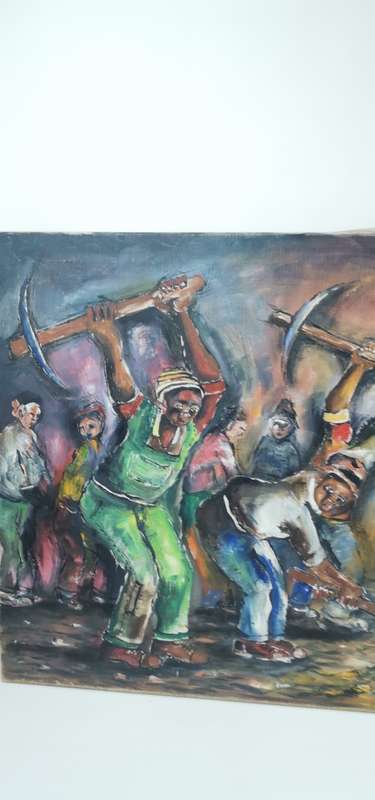 SUPER LARGE ORIGINAL Mvemve JIYANE OIL ON CANVAS SIGNED 1981 SIZE 122CM X 69CM!!!!