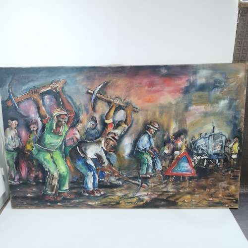 SUPER LARGE ORIGINAL Mvemve JIYANE OIL ON CANVAS SIGNED 1981 SIZE 122CM X 69CM!!!!