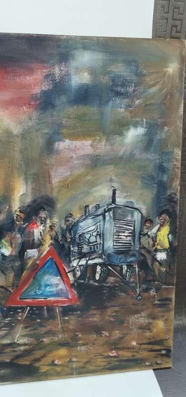 SUPER LARGE ORIGINAL Mvemve JIYANE OIL ON CANVAS SIGNED 1981 SIZE 122CM X 69CM!!!!