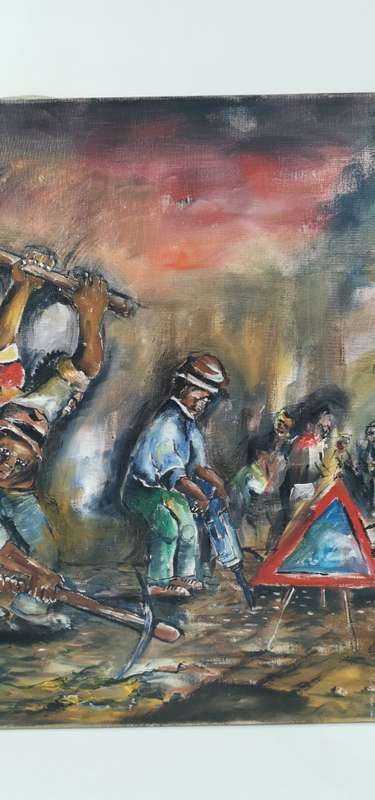 SUPER LARGE ORIGINAL Mvemve JIYANE OIL ON CANVAS SIGNED 1981 SIZE 122CM X 69CM!!!!