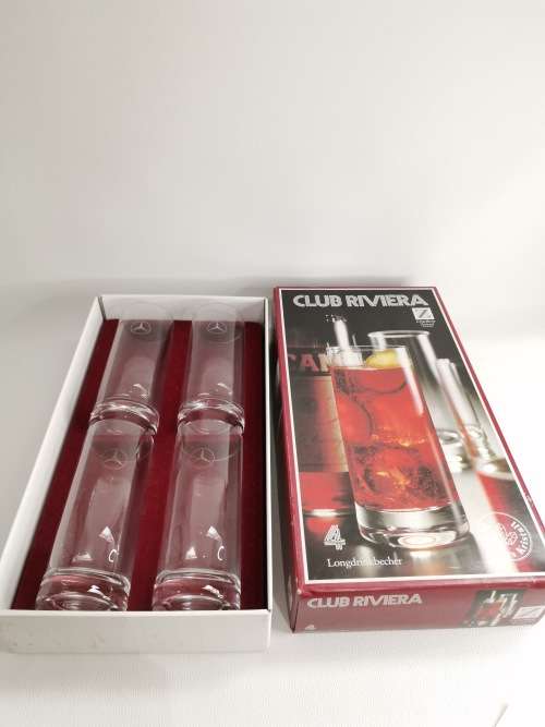 Club Riviera kristal glasses with Mercedes emblem on glasses in box!!!
