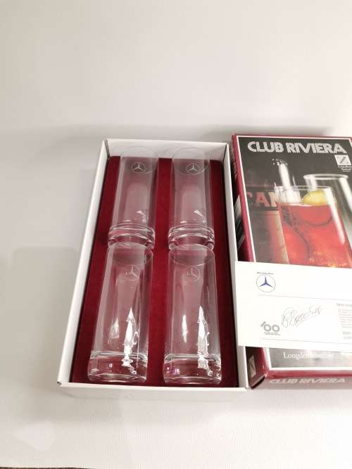Club Riviera kristal glasses with Mercedes emblem on glasses in box!!!