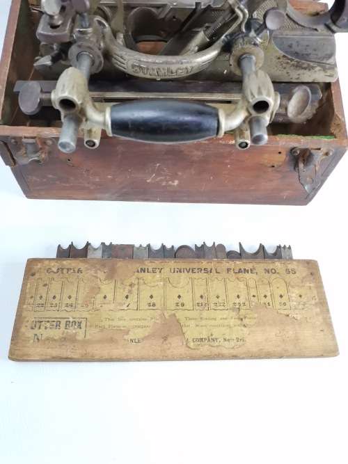 SUPER RARE ANTIQUE PLAINER STANLEY NO 55 IN CASE COMPLETE WITH CUTTING BLADES!!!!