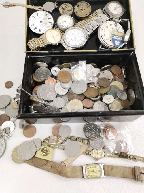 Collection of vintage coins and watches bid for all in box!!!!