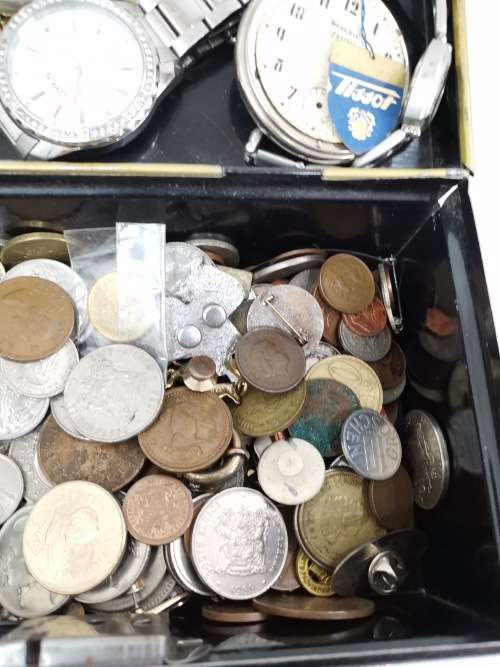 Collection of vintage coins and watches bid for all in box!!!!