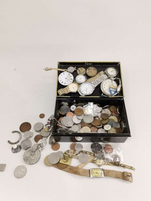 Collection of vintage coins and watches bid for all in box!!!!