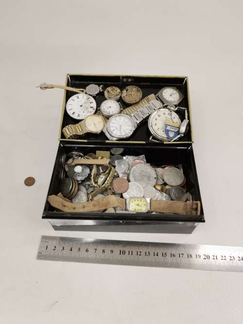 Collection of vintage coins and watches bid for all in box!!!!