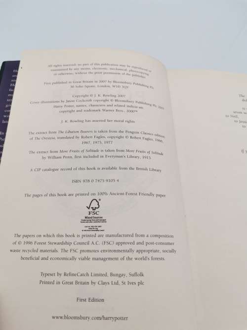 HARRY POTTER AND THE DEATHLY HALLOWS FIRST EDITION BOOK!!!