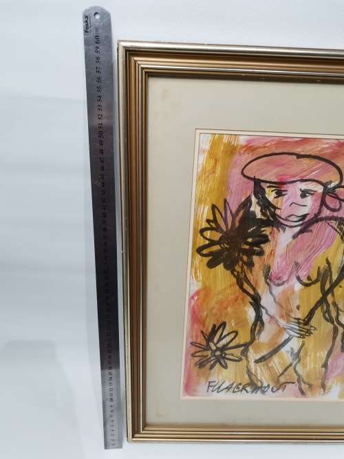 FATHER FRANS CLAERHOUT SIGNED CHARCOAL and ARCYLIC PAINTING WITH PAPER AS FOUND ON PICTURES!!!!