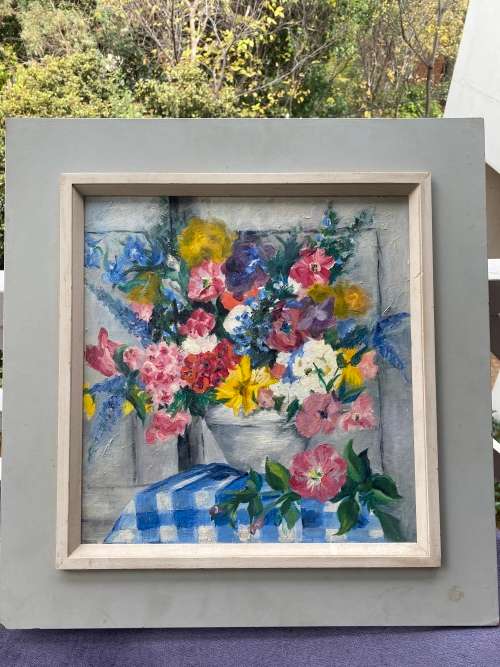 OIL ON BOARD BEAUTIFULL STILL LIFE PAINTING SIZE 56CM X 54CM!!!