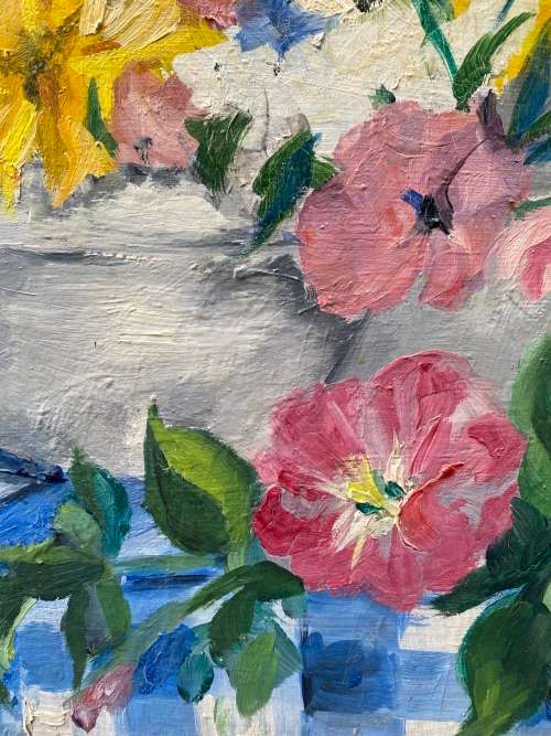 OIL ON BOARD BEAUTIFULL STILL LIFE PAINTING SIZE 56CM X 54CM!!!