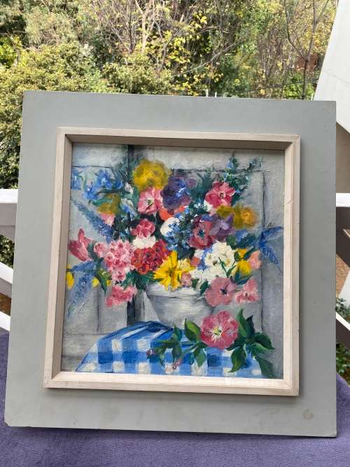 OIL ON BOARD BEAUTIFULL STILL LIFE PAINTING SIZE 56CM X 54CM!!!