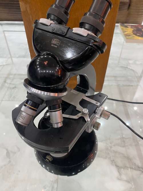 LARGE HEAVY ZEISS WINKEL 261446 MICROSCOPE IN WOODEN CASE !!!!