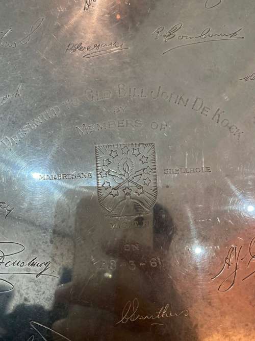 RARE 1961 MOTH SILVERPPLATED MAREETSANE SHELLHOLE SIGNED BY FOUNDING MEMBERS MASSIVE 49CM !!!