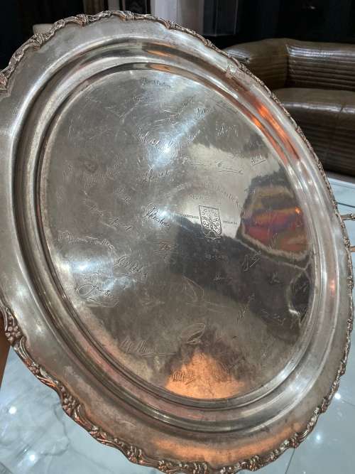 RARE 1961 MOTH SILVERPPLATED MAREETSANE SHELLHOLE SIGNED BY FOUNDING MEMBERS MASSIVE 49CM !!!