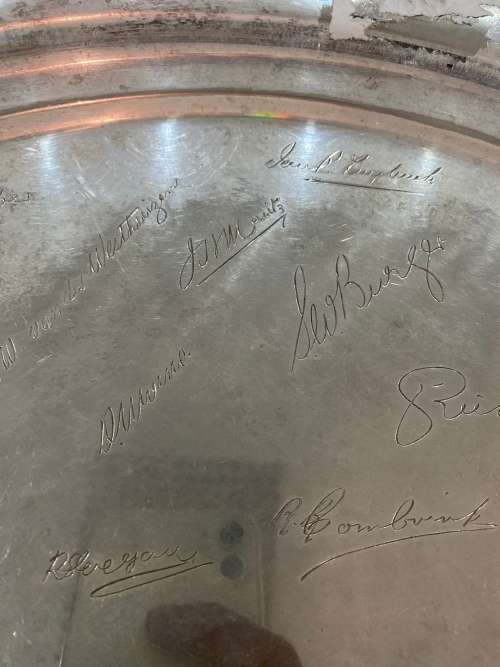 RARE 1961 MOTH SILVERPPLATED MAREETSANE SHELLHOLE SIGNED BY FOUNDING MEMBERS MASSIVE 49CM !!!