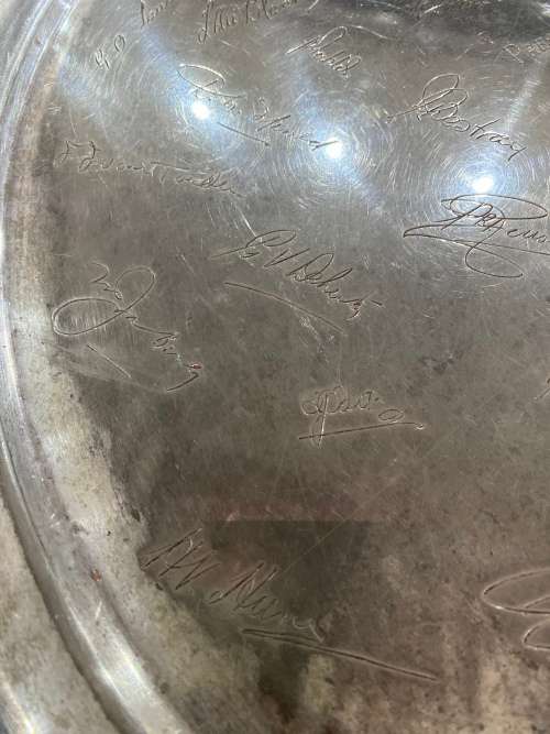 RARE 1961 MOTH SILVERPPLATED MAREETSANE SHELLHOLE SIGNED BY FOUNDING MEMBERS MASSIVE 49CM !!!