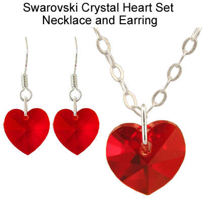 Swarovski Crystal Red Heart Necklaces & Earrings Set