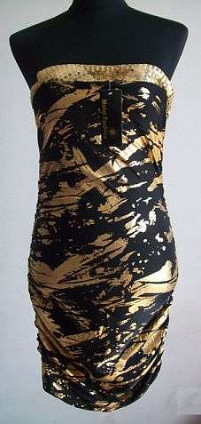 Strapless Gold and Black Dress. To Fit Size 32- TO CLEAR!!