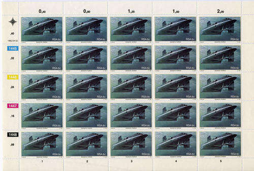 Full Sheet of 20 Stamps - 1982 RSA 8c Submarine Duikboot - A.H. Barrett