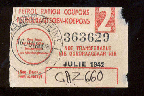 Rare Julie July 1942 Petrol Ration Coupon - 2 Gallons