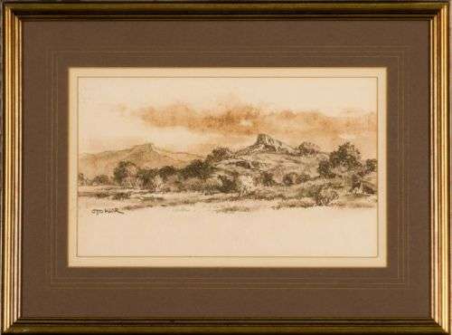 Otto Klar - 2 x Charcoal Landscapes drawings :