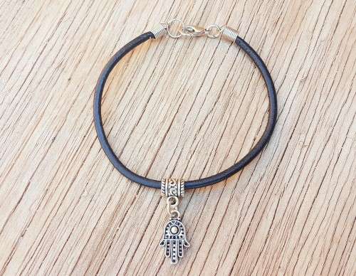 MEN'S HAMSA BRACELET with leather cord
