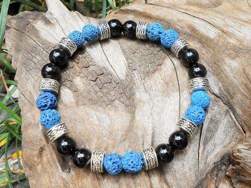 MENS BLACK ONYX AND BLUE LAVA BRACELET