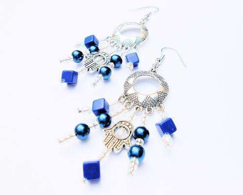 HAMSA HAND EARRINGS WITH LAPIS LAZULI