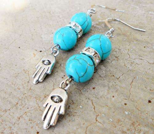 HAMSA HAND EARRINGS WITH TURQUOISE
